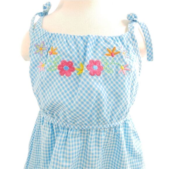 NWT Aqua blue gingham sundress w/ eyelet flounce & embroidered flowers 18m - Picture 5 of 9